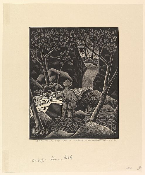 Bear Creek (Rainbow), Harold Mallette Dean (American, Spokane, Washington 1907–1975 San Rafael, California), Linocut 