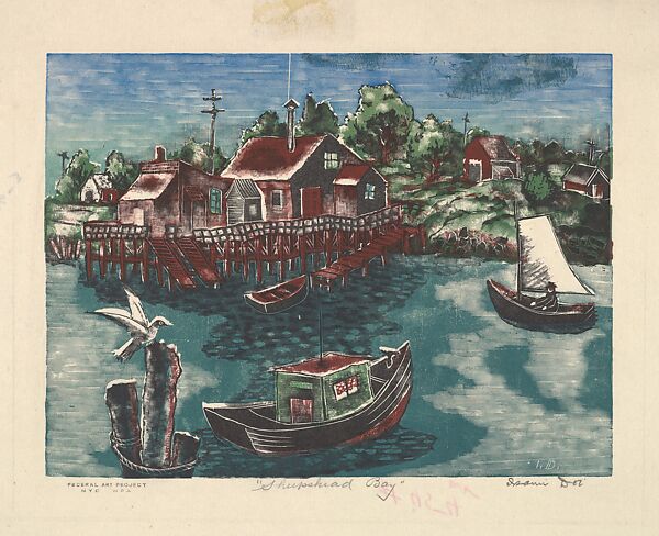 Sheepshead Bay, Isami Doi (American, Oahu, Hawaii 1903–1965 Kauai, Hawaii), Color Linocut 
