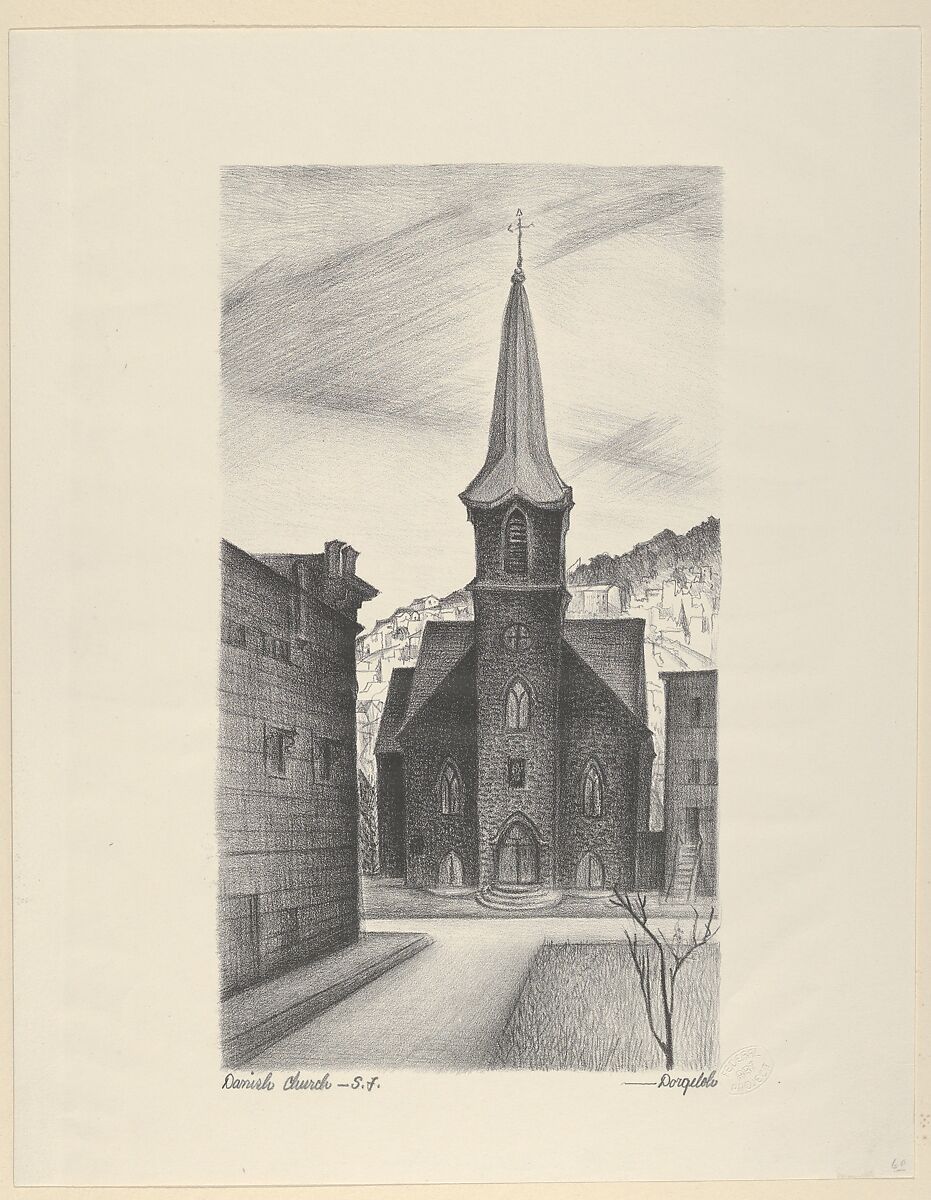 Danish Church, San Francisco, Marguerite Redman Dorgeloh (American, Watsonville, California 1890–1944 Los Angeles, California), Lithograph 