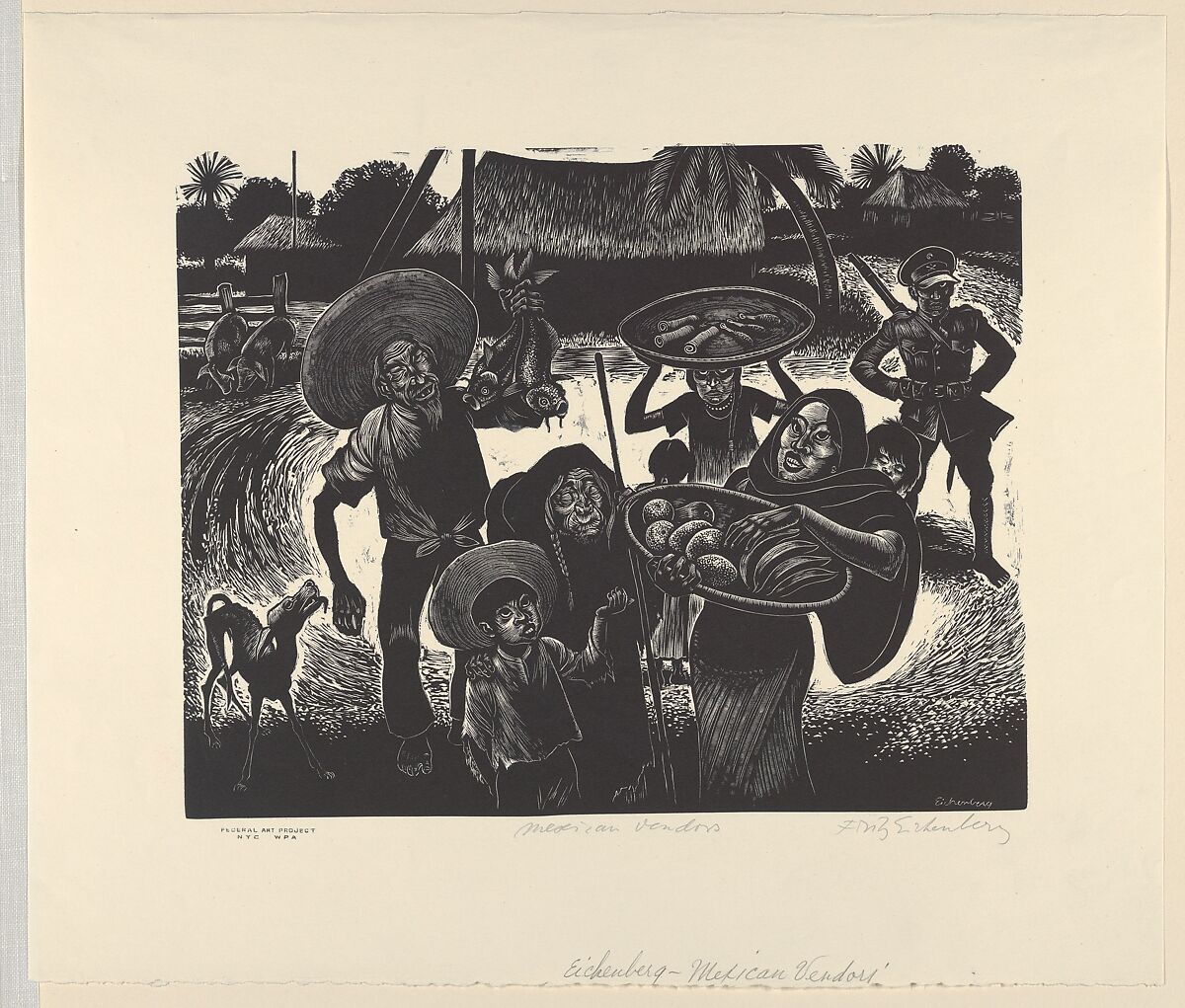 Mexican Vendors, Fritz Eichenberg (American, Cologne, Germany 1901–1990 Peace Dale, Rhode Island), Wood engraving 