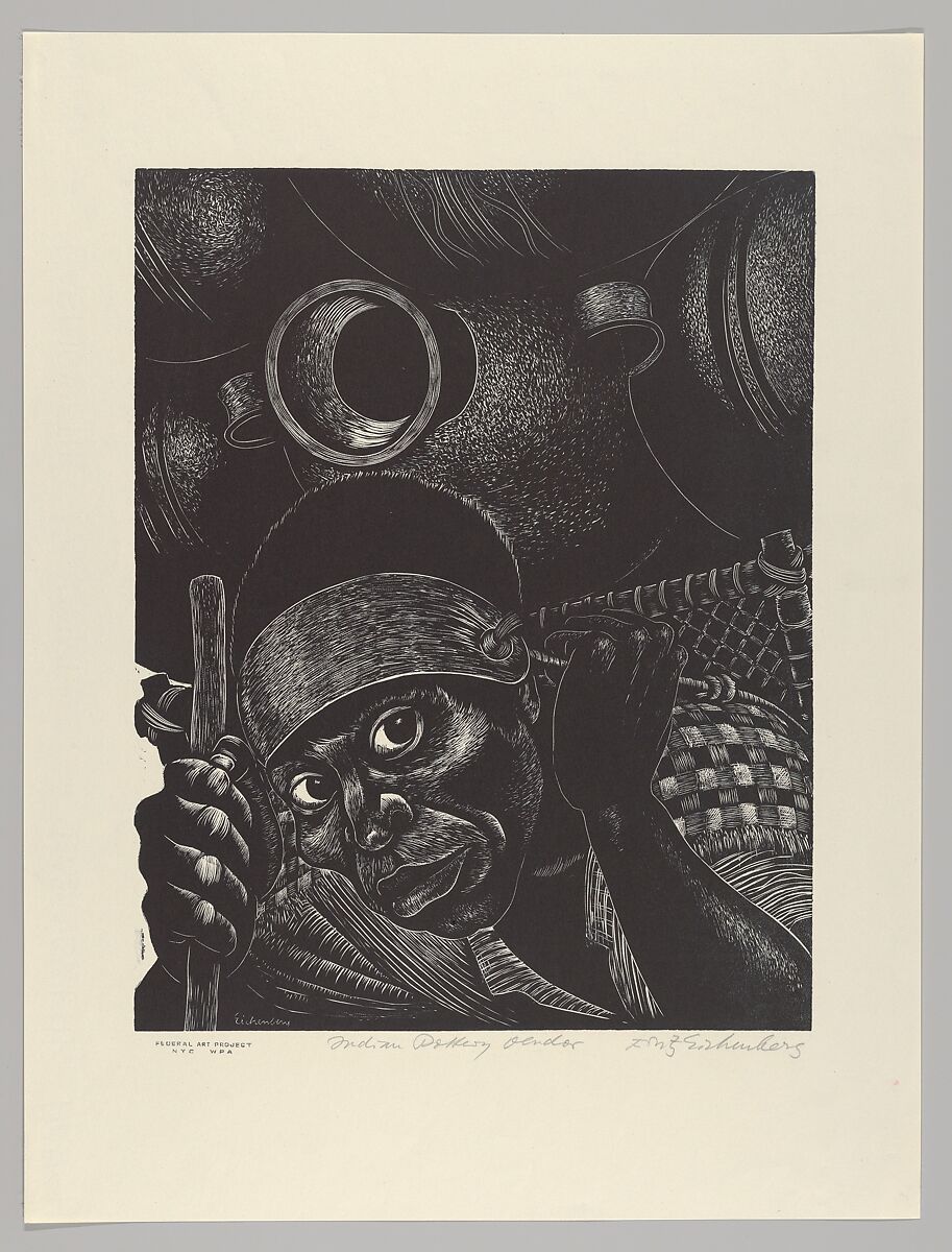 Indian Pottery Vendor, Fritz Eichenberg (American, Cologne, Germany 1901–1990 Peace Dale, Rhode Island), Wood engraving 