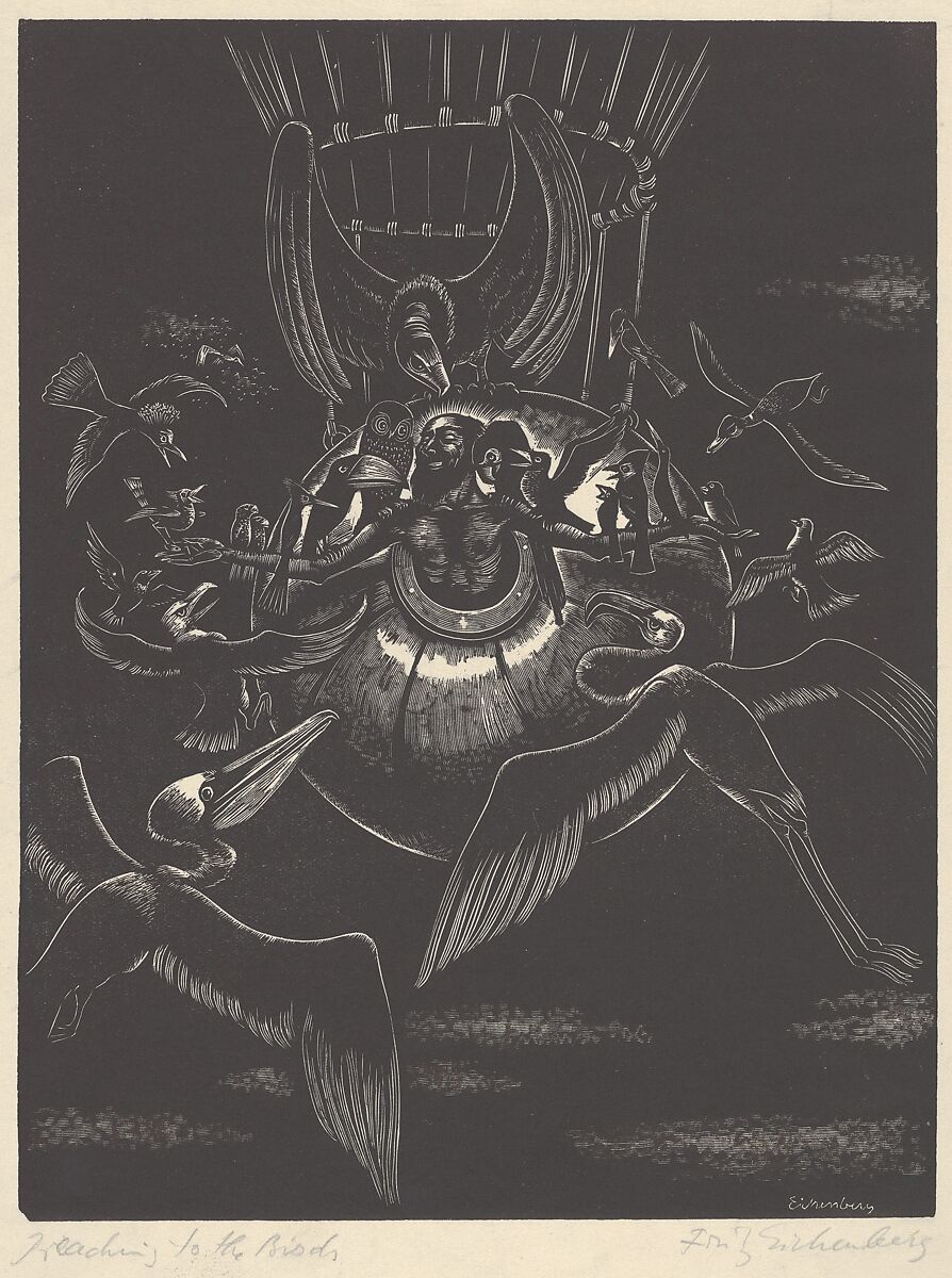 Preaching to the Birds, Fritz Eichenberg (American, Cologne, Germany 1901–1990 Peace Dale, Rhode Island), Wood engraving 
