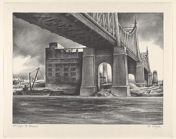 Bridge to Queens, Harold Knickerbocker Faye (American, La Grange, Illinois 1910–1980 Tarrytown, New York), Lithograph 