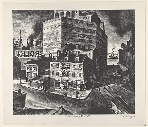 Old and New, Harold Knickerbocker Faye (American, La Grange, Illinois 1910–1980 Tarrytown, New York), Lithograph 