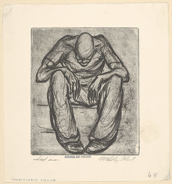 Sad Man, LeRoy Walter Flint (American, Ashtabula, Ohio 1909–1991 Akron, Ohio), Carborundum etching 