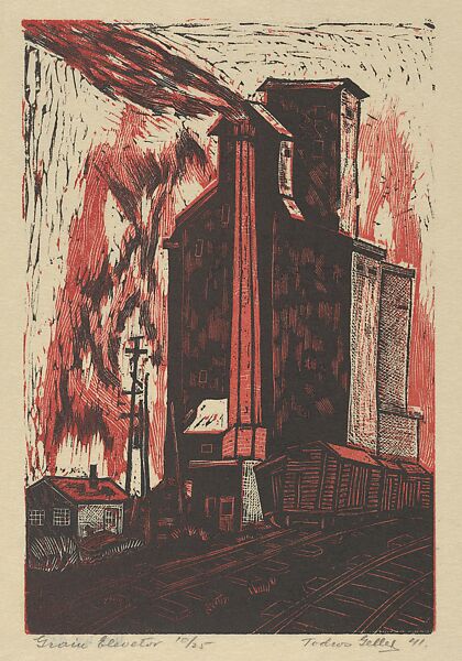 Grain Elevator, Todros Geller (American, Vinnitza, Ukraine, Russia 1889–1949), Color woodcut 