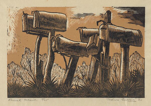 Rural Mail, Todros Geller (American, Vinnitza, Ukraine, Russia 1889–1949), Color Woodcut 