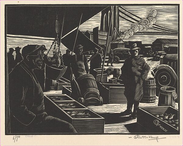 Manhattan Fulton Fish Market, Hendrik (Henry) J. Glintenkamp (American, Augusta, New Jersey 1887–1946 New York), Wood engraving 