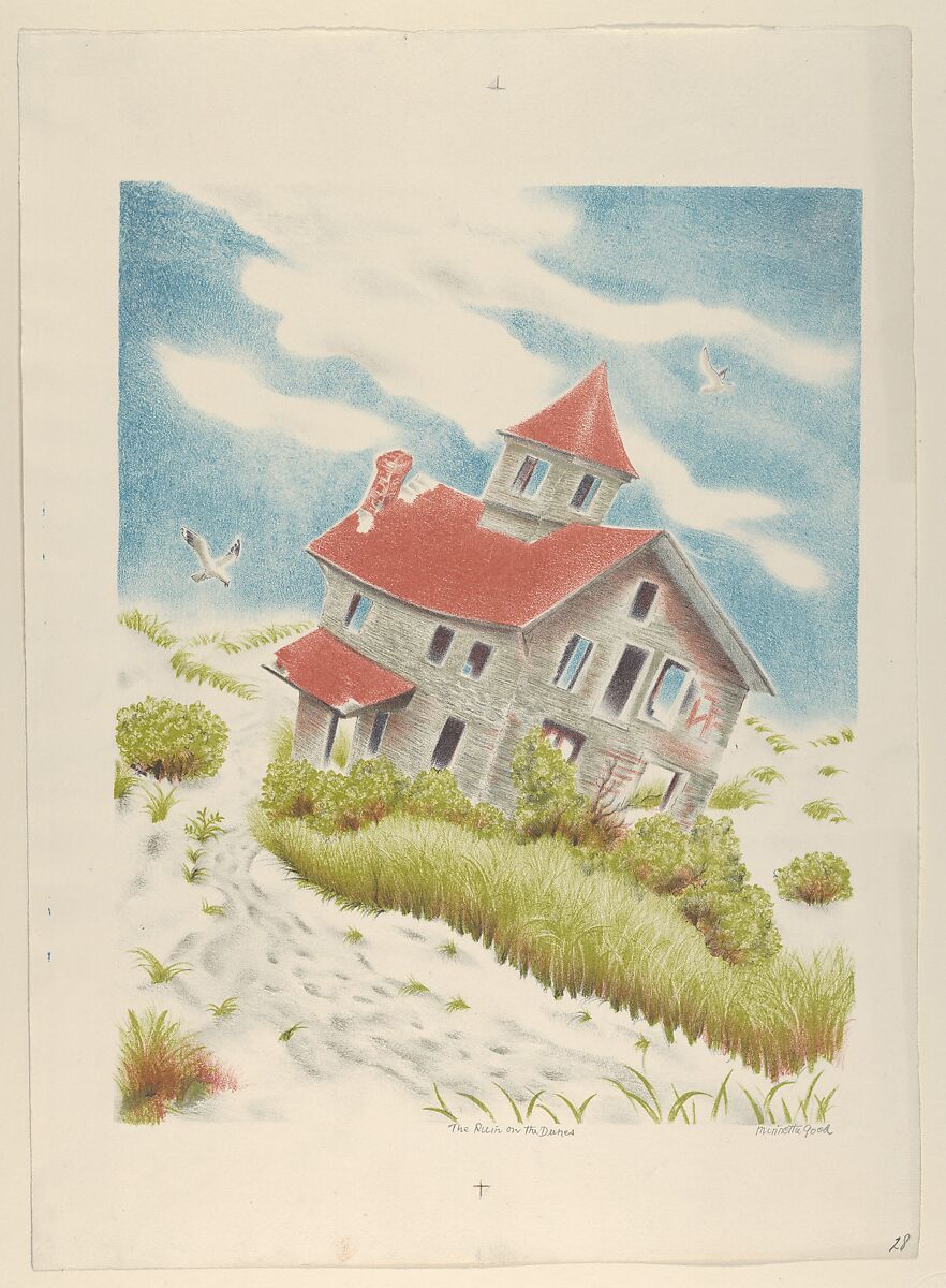 The Ruin on The Dunes, Minnetta Good (American, New York 1895–1946 New York), Color lithograph 