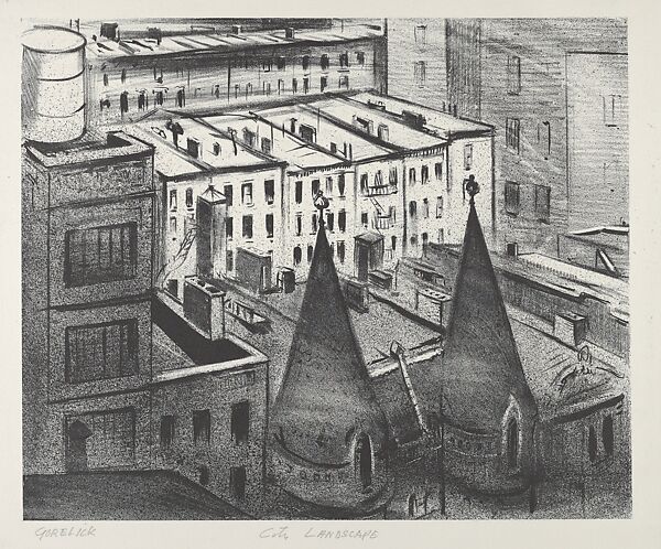 City Landscape, Boris Gorelick (American, 1912–1984), Lithograph 