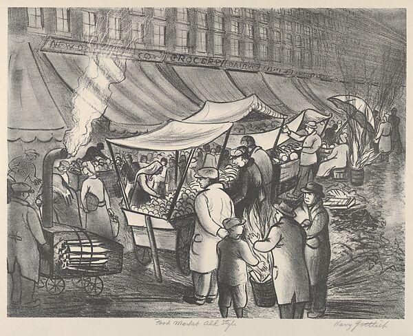 Food Market Old Style, Harry Gottlieb (American, Bucharest, Rumania 1895–1993 New York), Lithograph 