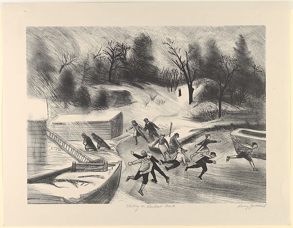 Skating on Rondout Creek, Harry Gottlieb (American, Bucharest, Rumania 1895–1993 New York), Lithograph 