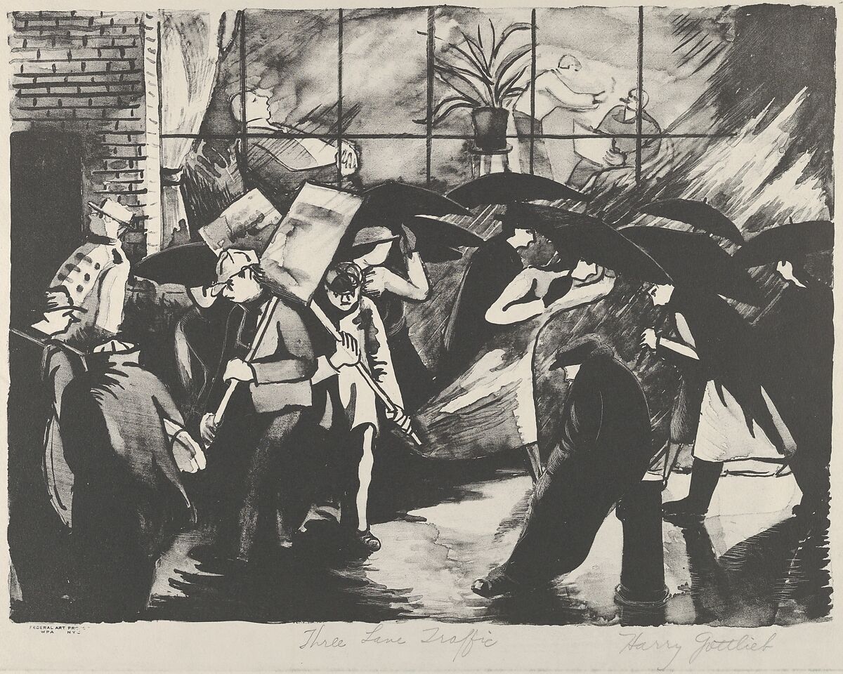 Three Lane Traffic, Harry Gottlieb (American, Bucharest, Rumania 1895–1993 New York), Lithograph