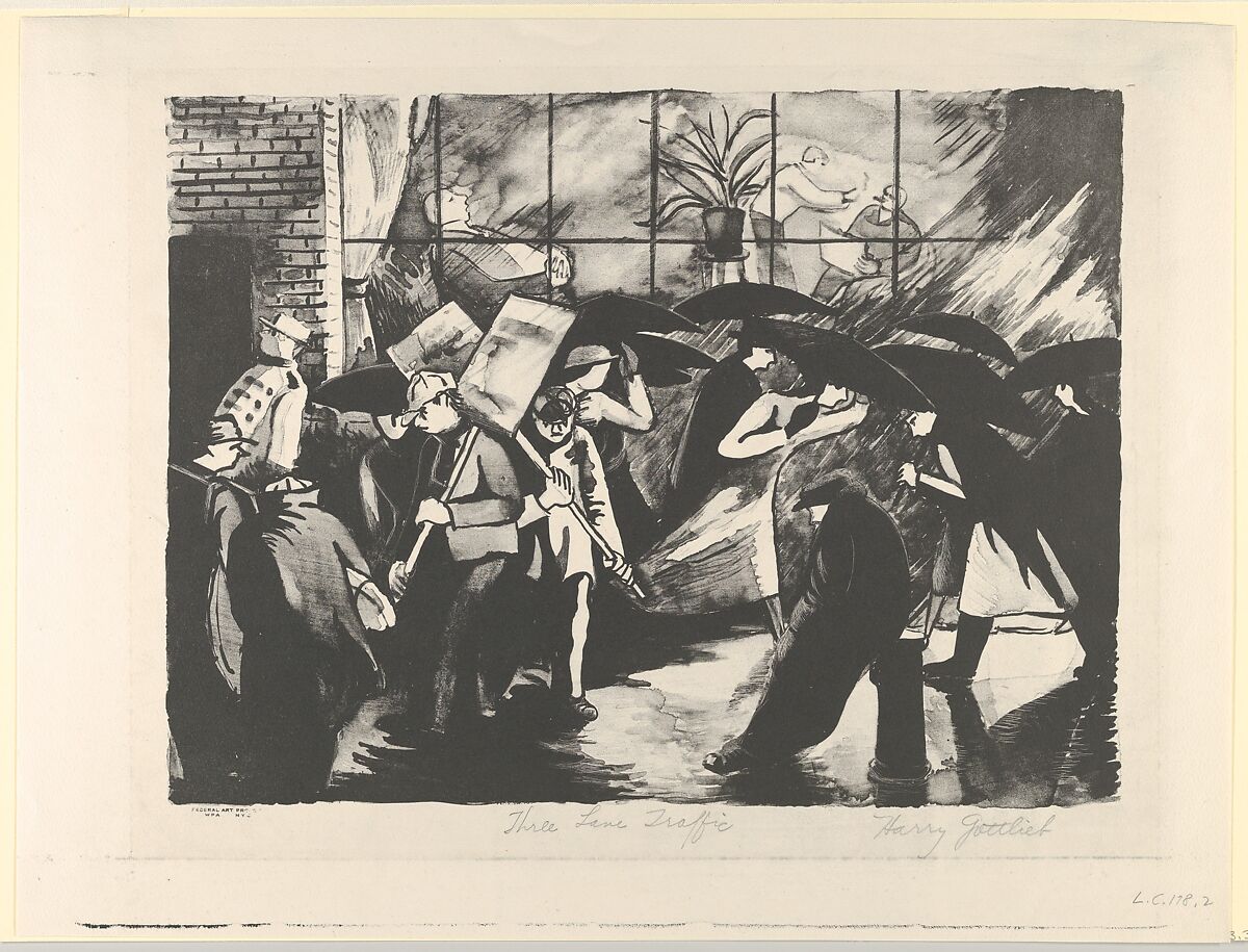 Three Lane Traffic, Harry Gottlieb  American, Lithograph