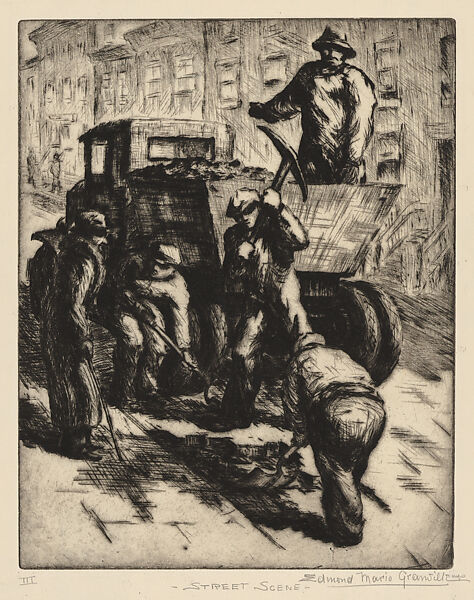 Street Scene, Edmond Mario Granville (American, Chicago 1905–1969), Drypoint 