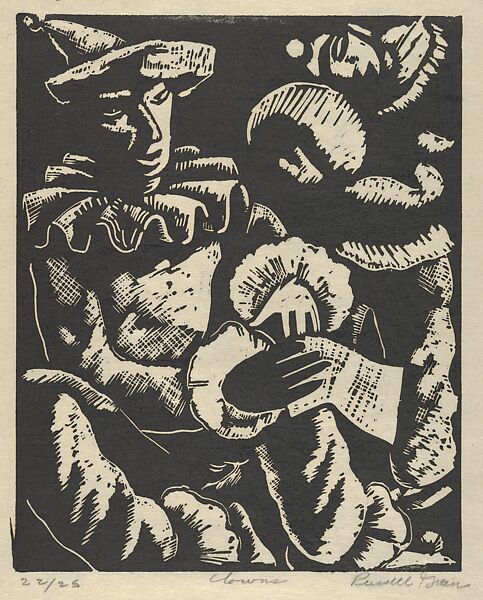 Clowns, Russell Davis Green (American, born 1910), Woodcut 