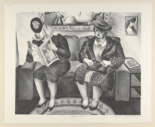 Waiting Room, Isabelle Greenberger (American, born 1911), Lithograph 