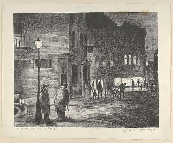 Night Contrasts, North End of Boston, John Worthington Gregory (American, Brooklyn, New York 1903–1992 Provincetown, Massachusetts), Lithograph 