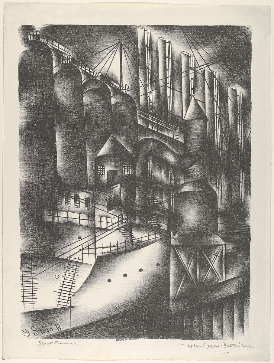 Blast Furnace, Jolan Gross Bettelheim (American, Hungary 1900–1972 Budapest), Lithograph 