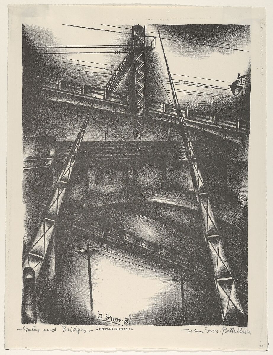 Gates and Bridges, Jolan Gross Bettelheim (American, Hungary 1900–1972 Budapest), Lithograph 