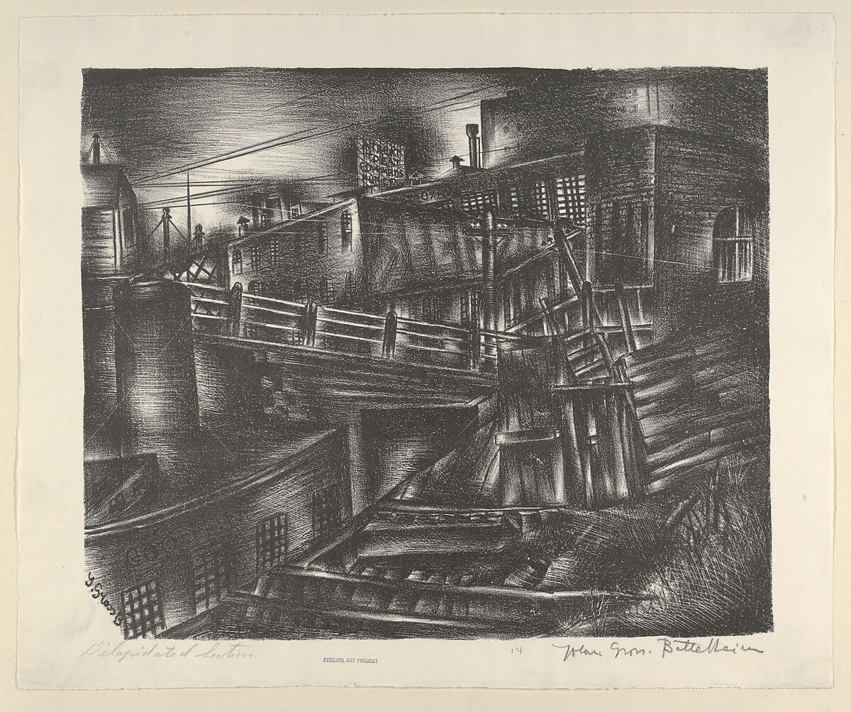 Dilapidated Section, Jolan Gross Bettelheim (American, Hungary 1900–1972 Budapest), Lithograph 