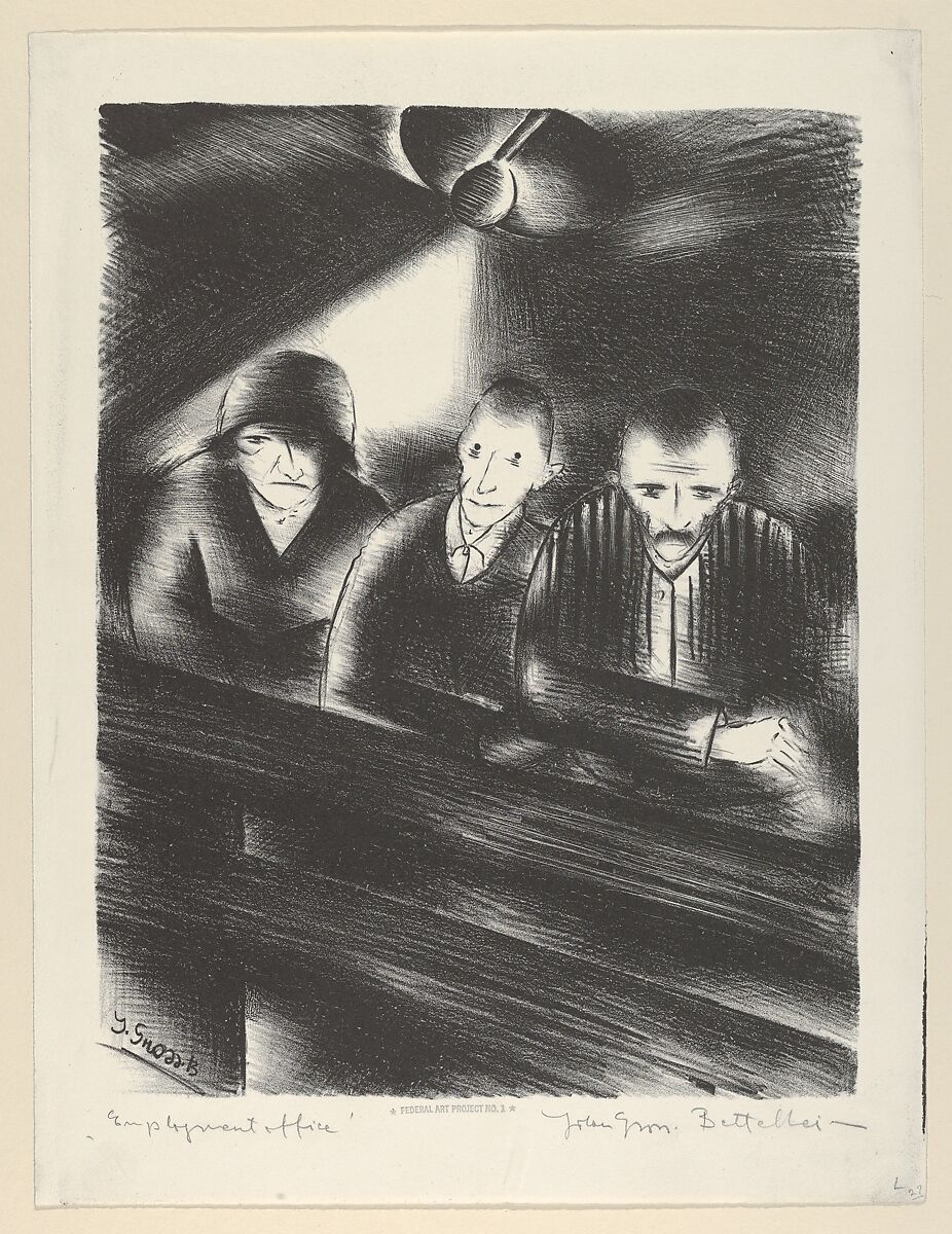 Employment Office, Jolan Gross Bettelheim (American, Hungary 1900–1972 Budapest), Lithograph 