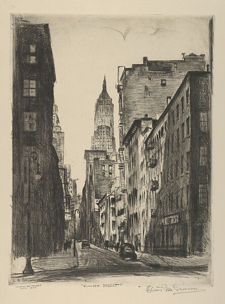 William Street, Elias Mandel Grossman (American, Kobryn, Russia 1898–1947 New York), Drypoint 