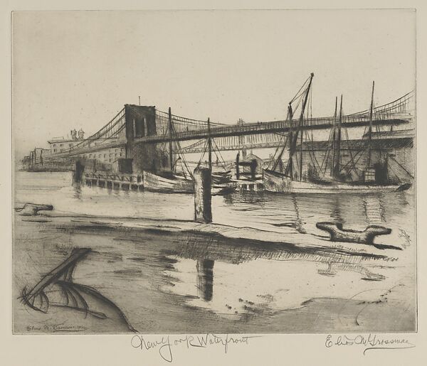 New York Waterfront, Elias Mandel Grossman (American, Kobryn, Russia 1898–1947 New York), Etching, aquatint 