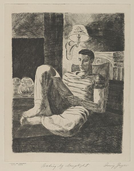 Reading by Lamplight, Irving Guyer (American, Philadelphia, Pennsylvania 1916–2012 Nevada City, California), Etching 