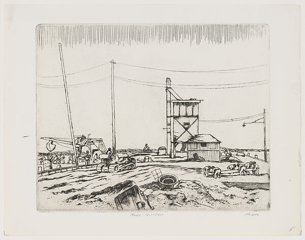 Road Builders, William Hicks (American, born Brooklyn, New York 1895), Etching 