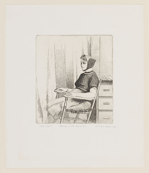 Woman with Kerchief, William Hicks (American, born Brooklyn, New York 1895), Etching 