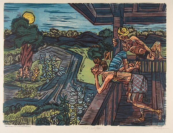 The Campers, Ben Hoffman Abramowitz (American, Brooklyn, New York 1917–2011 Washington, D.C.), Color Woodcut 