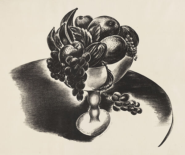 Still Life, Peaches and Grapes, Yasuo Kuniyoshi (American (born Japan), Okayama 1889–1953 New York), Lithograph 