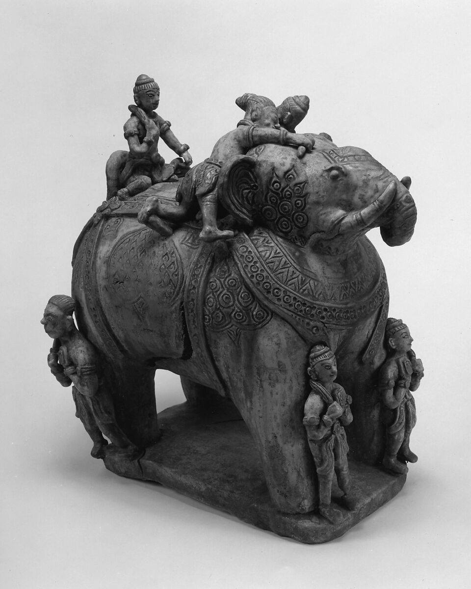 Elephant with Three Riders and Two attendants, Earthenware, Thailand (Si Satchanalai) 