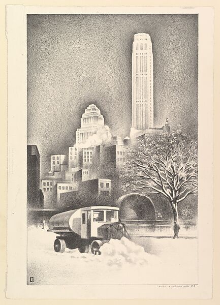 New York Snow Scene, Louis Lozowick (American (born Ukraine), Ludvinovka 1892–1973 South Orange, New Jersey), Lithograph 