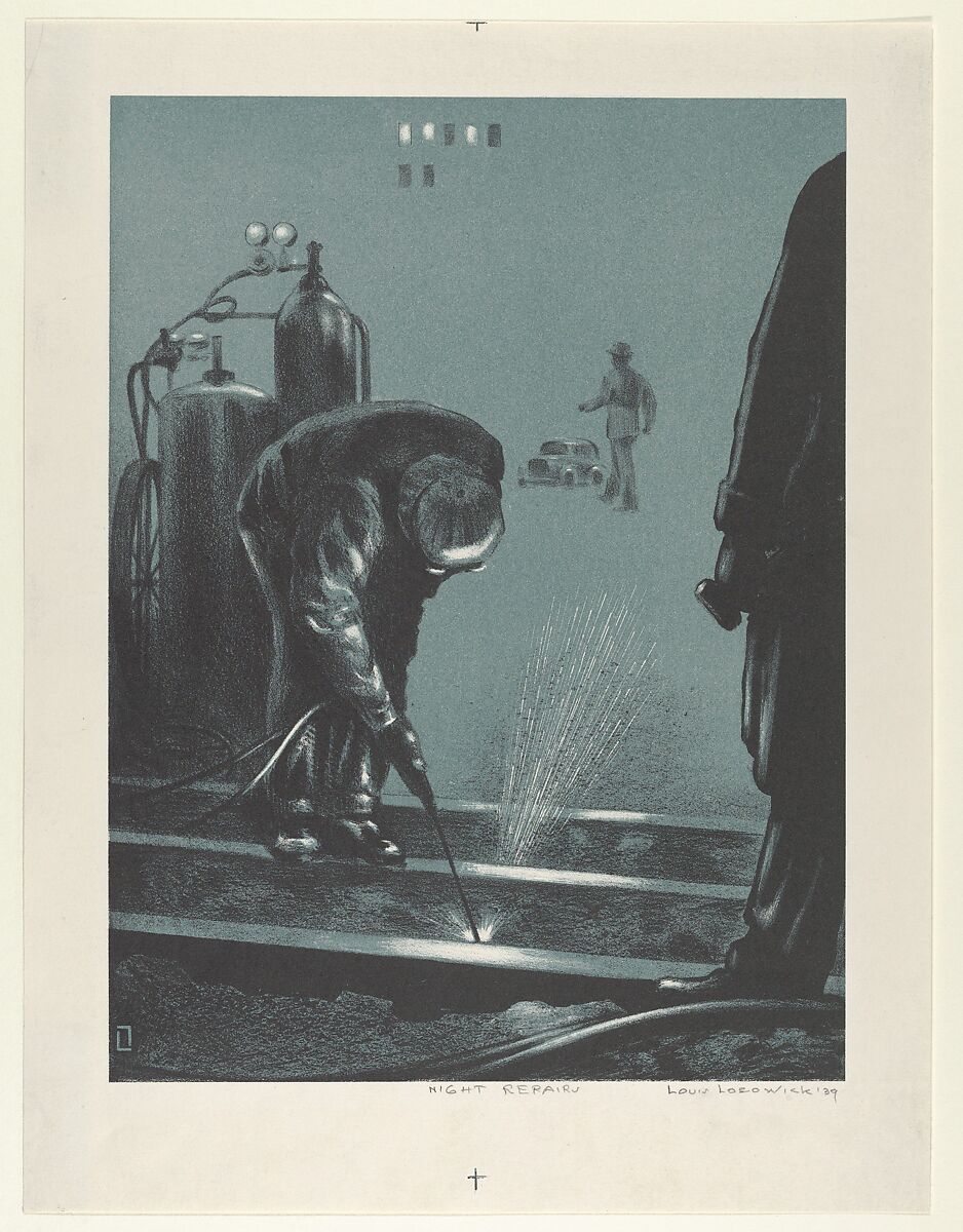 Night Repairs, Louis Lozowick  American, born Ukraine, Lithograph