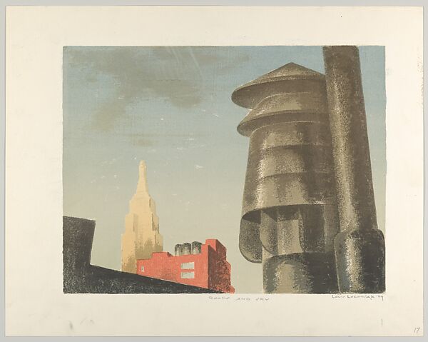 Roofs and Sky, Louis Lozowick (American (born Ukraine), Ludvinovka 1892–1973 South Orange, New Jersey), Color serigraph 
