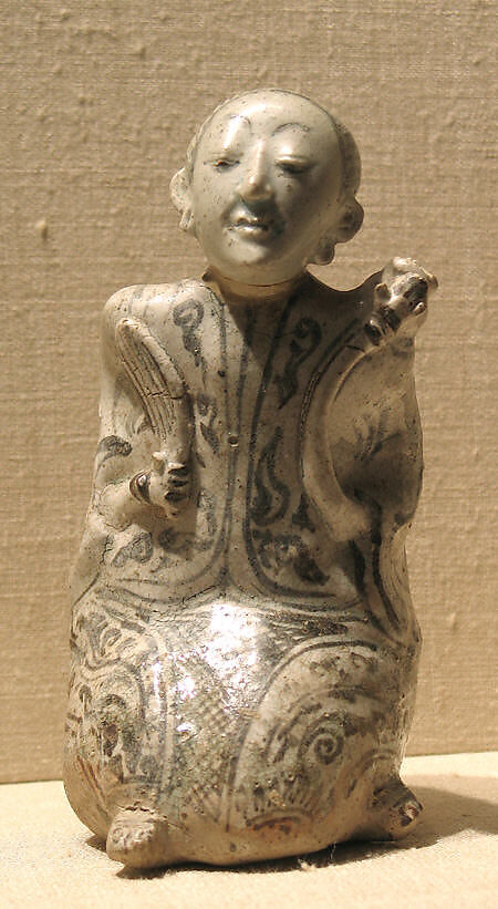 Water Dropper in the Form of a Kneeling Hunchbacked Chinese Man, Earthenware, Thailand (Si Satchanalai) 