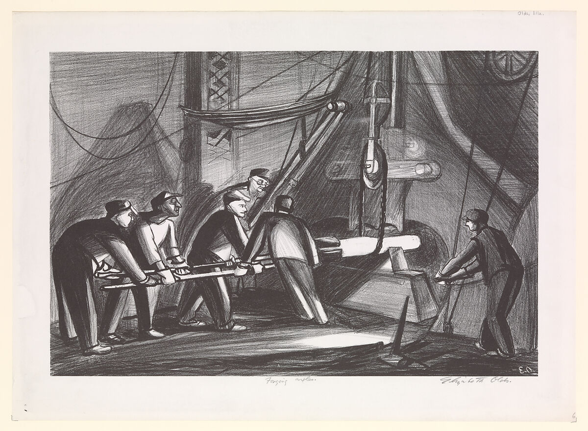 Forging Axles, Elizabeth Olds (American, Minneapolis, Minnesota 1896–1991 Sarasota, Florida), Lithograph 