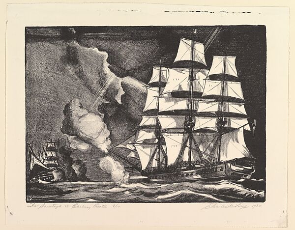 The Saratoga vs. The Barbary Pirates, Charles Ernest Pont (American, St Julien, France 1898–1971 Wilton, Connecticut), Lithograph 