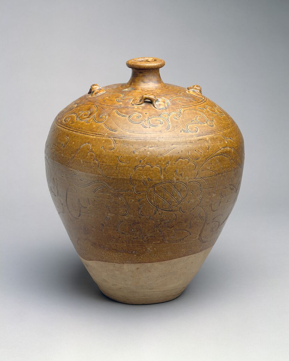 Large Incised Jar, Stoneware with brown glaze, Vietnam 