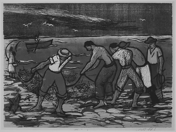 Seining, Leonard Pytlak (American, Newark, New Jersey 1910–1998), Color Woodcut 