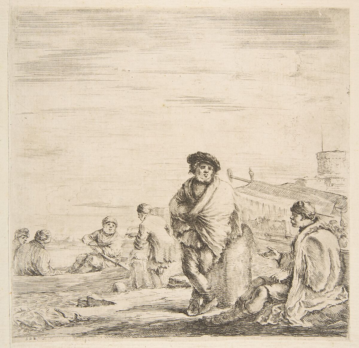 A standing sailor talking to a seated Levantine, Stefano della Bella (Italian, Florence 1610–1664 Florence), Etching; first state of two 