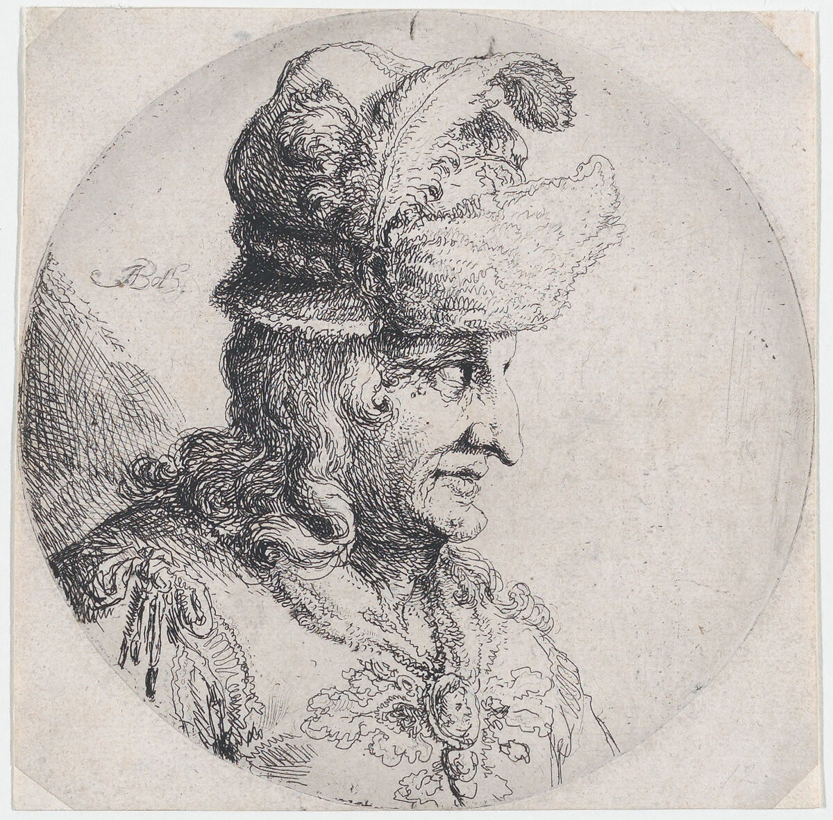 Portrait of a Man with a Large Feather in His Hat, Andries Both (Dutch, Utrecht ca. 1612–1641 Venice), Etching; second state 