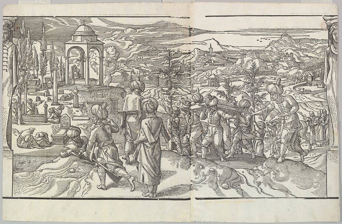 A Turkish Funeral from the frieze Ces Moeurs et fachons de faire de Turcz (Customs and Fashions of the Turks), After Pieter Coecke van Aelst (Netherlandish, Aelst 1502–1550 Brussels), Woodcut 