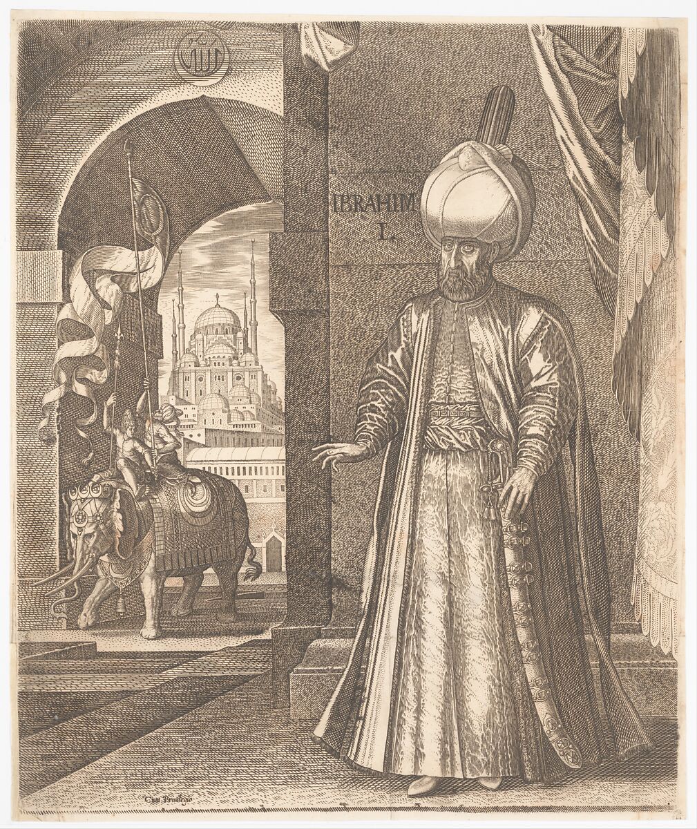 Sultan Süleyman and the Süleymaniye Mosque, Constantinople, 1574 (or earlier), altered in 1688 to represent Ibrahim I, Melchior Lorck (Danish, Flensburg 1526–after 1588 Hamburg (?)), Engraving 