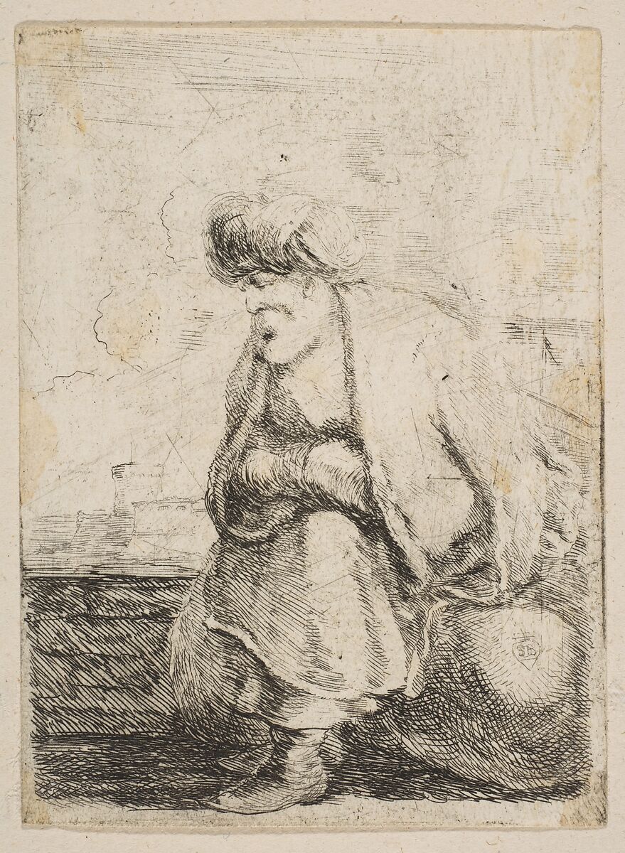 An Old Turk Seated on a Stone, Stefano della Bella (Italian, Florence 1610–1664 Florence), Etching 