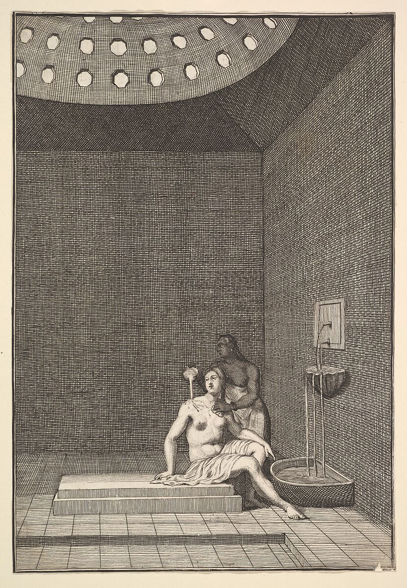 A Turkish Bath (Aubry de La Mottraye's "Travels throughout Europe, Asia and into Part of Africa...,"  London, 1724, vol. I, pl. 10), William Hogarth (British, London 1697–1764 London), Etching and engraving 