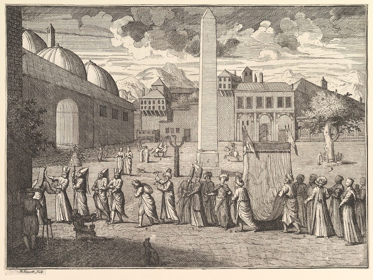 Procession through the Hippodrome, Constantinople (Aubry de La Mottraye's "Travels throughout Europe, Asia and into Part of Africa...,"  London, 1724, vol. I, plate 15), William Hogarth (British, London 1697–1764 London), Etching and engraving 