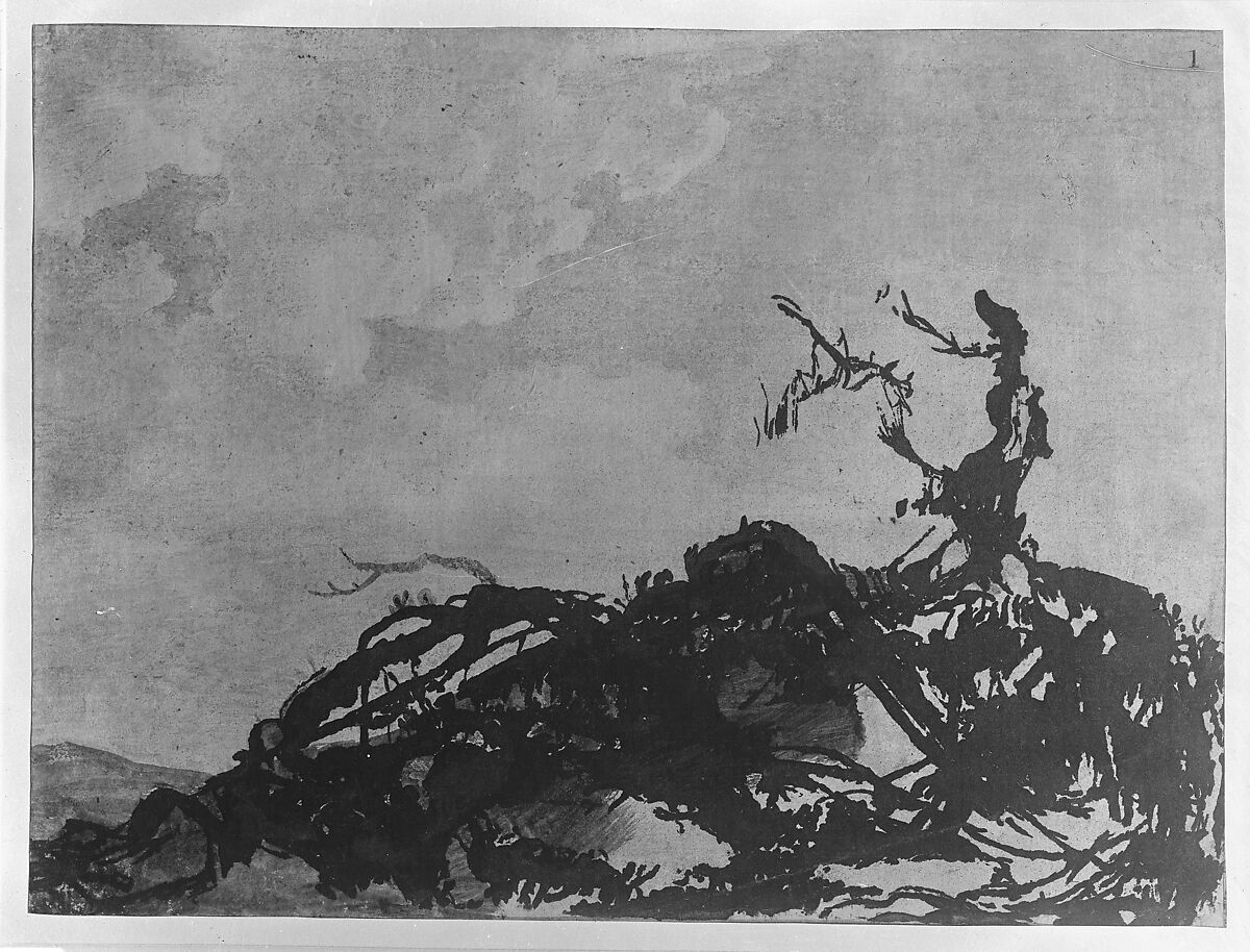 The Fallen Tree, Alexander Cozens (British, Russia 1717–1786 London), Aquatint with additions in brush and gray wash and graphite 